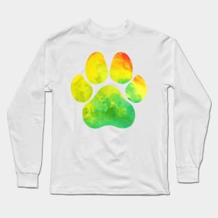 Yellow Green and Orange Watercolor Paw Print Long Sleeve T-Shirt